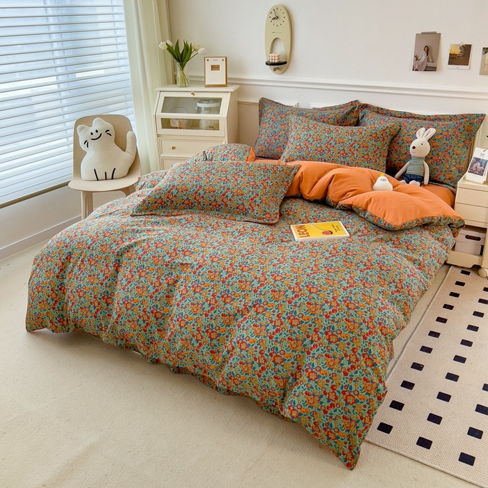 91家纺网 家纺一手货源 找家纺 宝士康家纺 2024新款水洗棉麻双层纱四件套系列  艾维