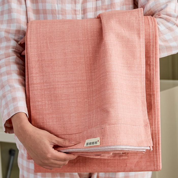 91家纺网 家纺一手货源 找家纺 九沐良品 新款全棉无印老粗布单品床单+三件套 樱花（粉）