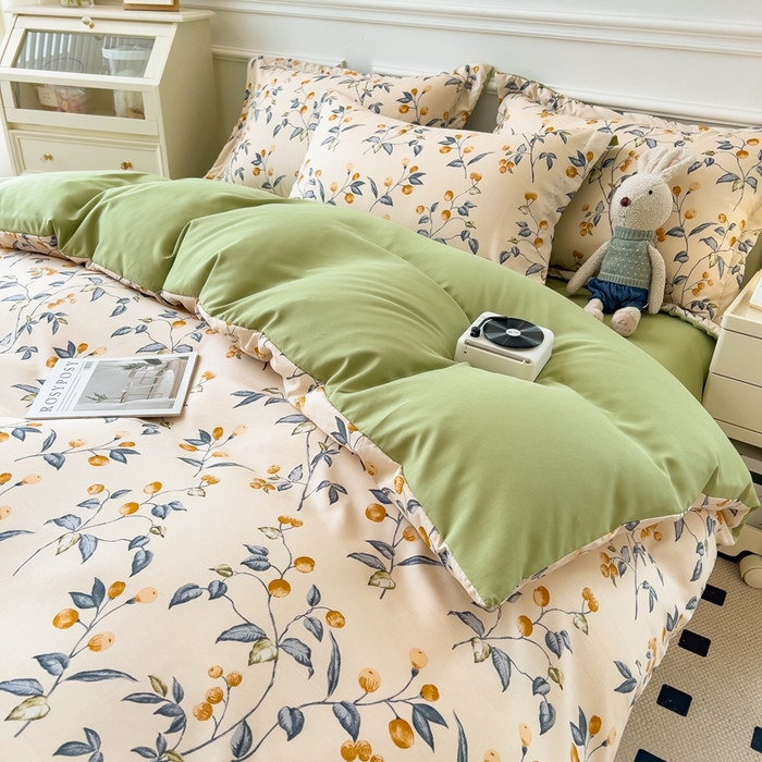 91家纺网 家纺一手货源 找家纺 宝士康家纺 2024新款水洗棉麻双层纱四件套系列  金桔