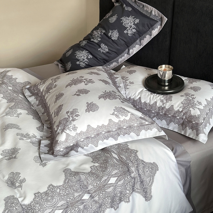 91家纺网 家纺一手货源 找家纺 鹿班家居 2024新款100支长绒棉数码印花四件套-暗影玫瑰 暗影玫瑰-白