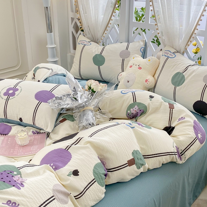 91家纺网 家纺一手货源 找家纺 牛牛家纺 牛牛  2024新款泡泡棉小清新四件套(1) 淘气狗