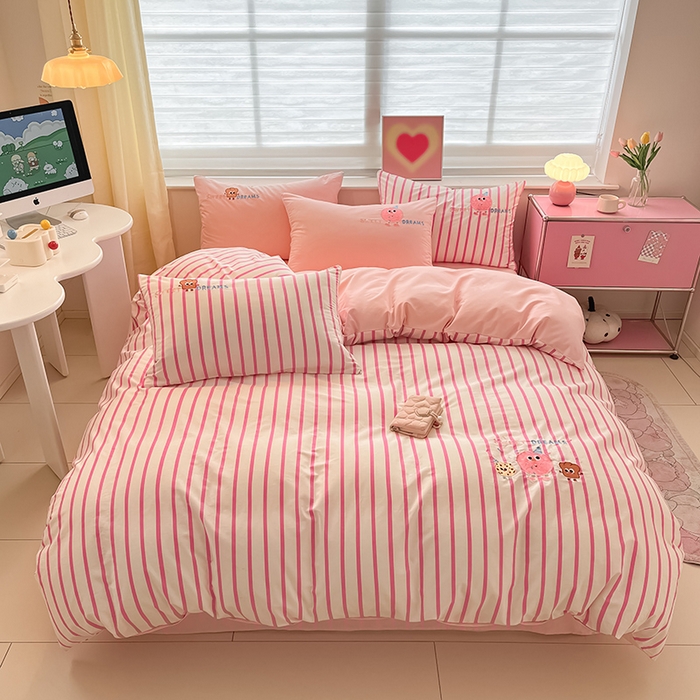 91家纺网 家纺一手货源 找家纺 2024蜜柚新品直播电商全棉13372ins博主风刺绣四件套 甜甜圈