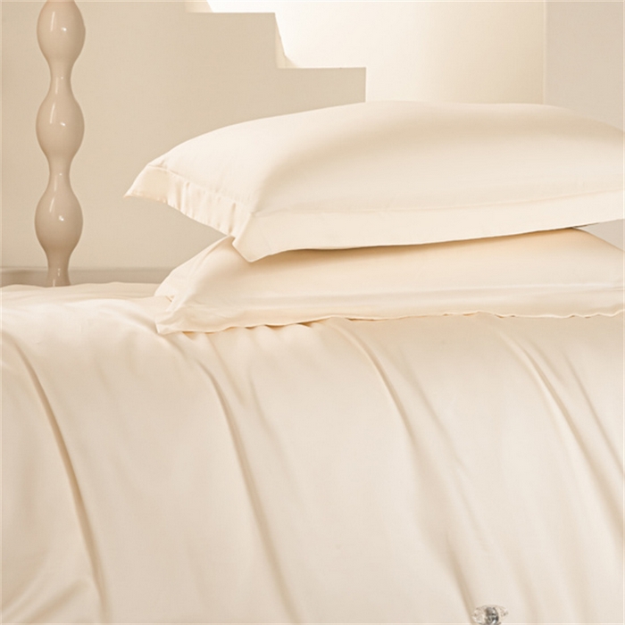 91家纺网 家纺一手货源 找家纺 涵宸 2024新款兰精天丝棉纯色四件套 四件套-象牙白+奶茶杏