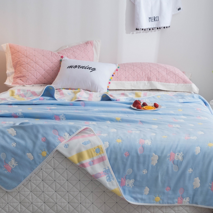 91家纺网 家纺一手货源 找家纺 朴尔 2024全尺寸经典六层纱布全棉毛巾被系列-朴尔经典款常年备货 小猪琪琪-兰