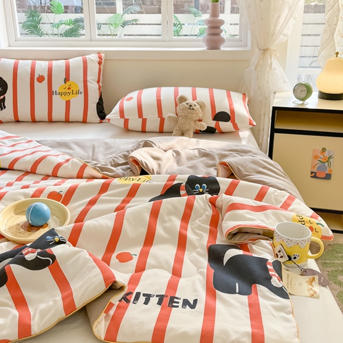 91家纺网 家纺一手货源 找家纺 美派 2024新款A类水洗邹邹纱空调被夏凉被夏被 红小喵