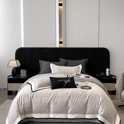 91家纺网 家纺一手货源 找家纺 2025新款50S全棉色织提花镂空轻奢款套件-爱缇菲 蝶 灰