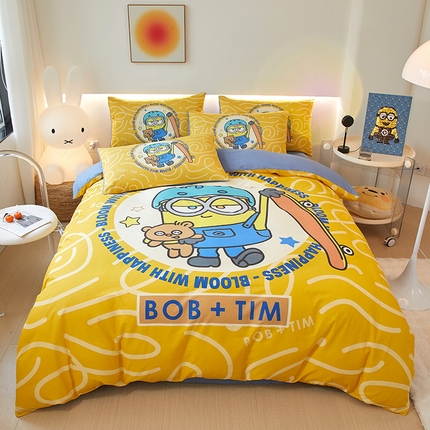 91家纺网 家纺一手货源 找家纺 （总）鑫帝家居 2025新款全棉活性印花四件套---小黄人系列