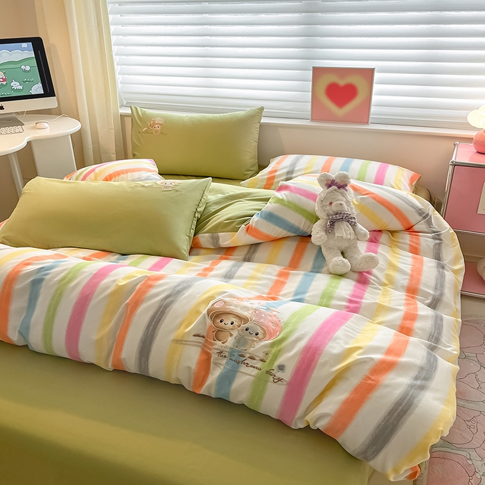 91家纺网 家纺一手货源 找家纺 2024蜜柚新品直播电商全棉13372ins博主风刺绣四件套 甜蜜蘑菇