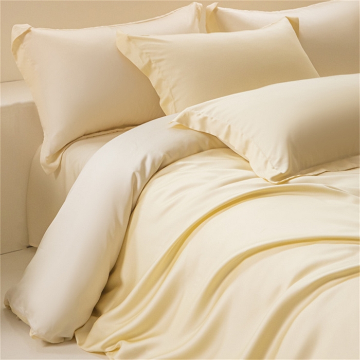 91家纺网 家纺一手货源 找家纺 涵宸 2024新款兰精天丝棉纯色四件套 四件套-雪梨+象牙白