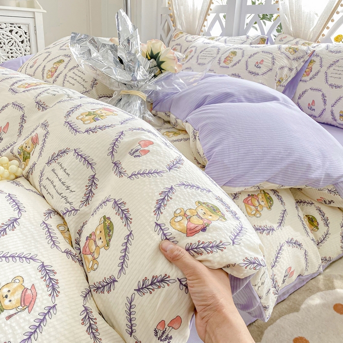 91家纺网 家纺一手货源 找家纺 牛牛家纺 牛牛  2024新款泡泡棉小清新四件套(1) 泰迪熊