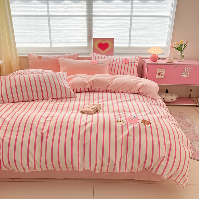 91家纺网 家纺一手货源 找家纺 2024蜜柚新品直播电商全棉13372ins博主风刺绣四件套 甜甜圈