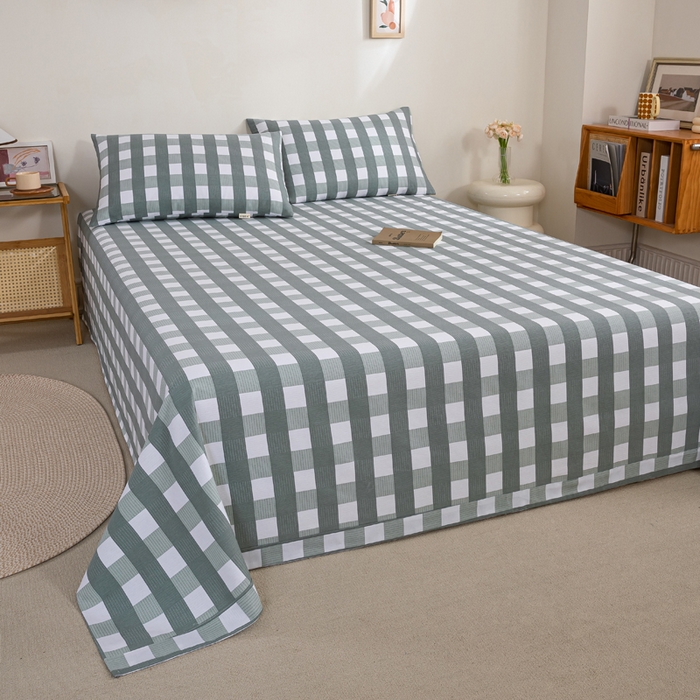 91家纺网 家纺一手货源 找家纺 九沐良品 新款全棉无印老粗布单品床单+三件套 灰中格