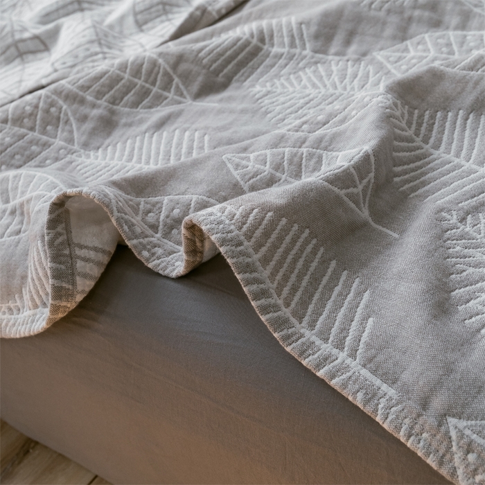 91家纺网 家纺一手货源 找家纺 朴尔家纺-毛巾被 2024新款三层水洗棉全棉纱布毛巾被 日式落叶-驼