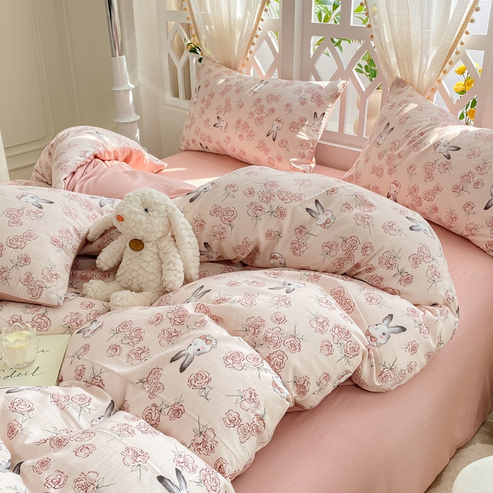 91家纺网 家纺一手货源 找家纺 牛牛家纺 牛牛  2024新款泡泡棉小清新四件套(1) 甜心小兔