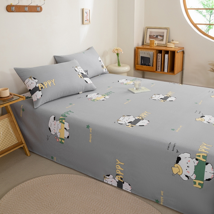 91家纺网 家纺一手货源 找家纺 九沐良品 新款全棉无印老粗布单品床单+三件套 芭比兔