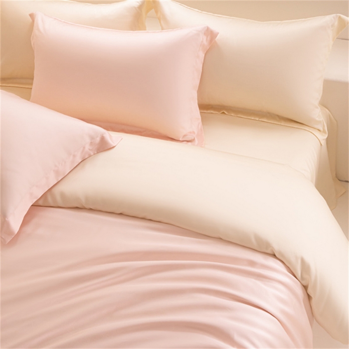 91家纺网 家纺一手货源 找家纺 涵宸 2024新款兰精天丝棉纯色四件套 四件套-肉桂粉+象牙白