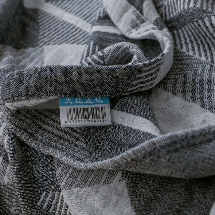 91家纺网 家纺一手货源 找家纺 朴尔家纺-毛巾被 2024新款三层水洗棉全棉纱布毛巾被 几何体-灰