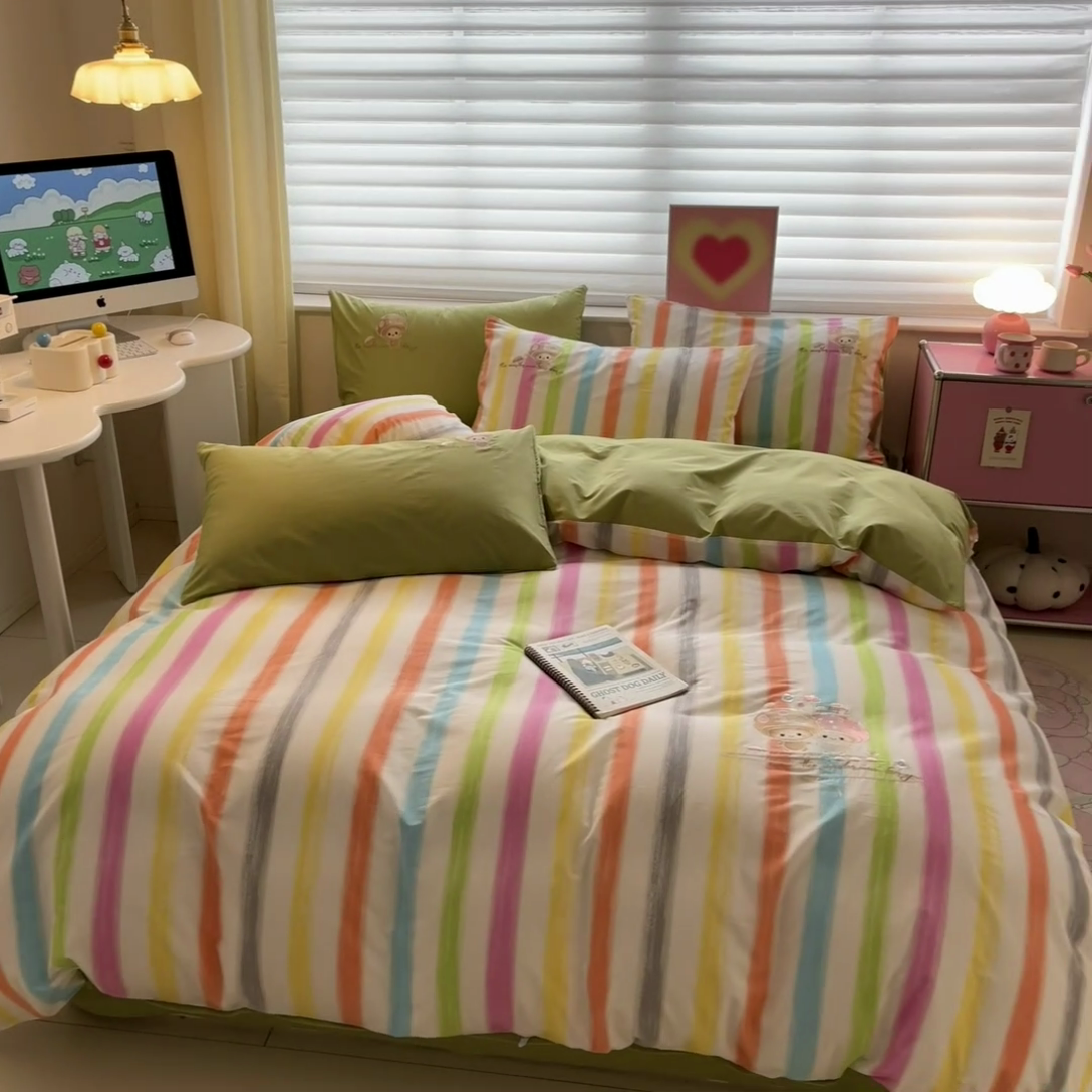 91家纺网 家纺一手货源 找家纺 2024蜜柚新品直播电商全棉13372ins博主风刺绣四件套 甜蜜蘑菇