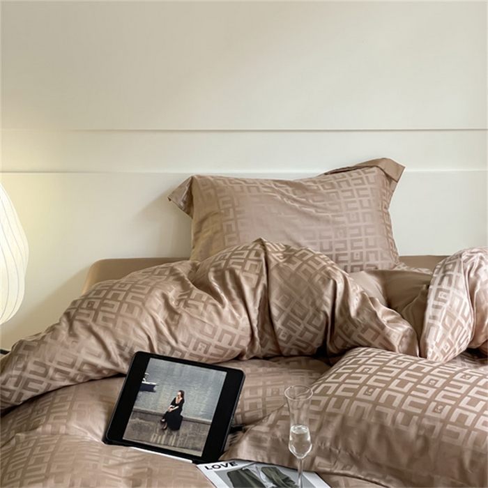 91家纺网 家纺一手货源 找家纺 涵宸 2024新款全棉大提花系列四件套 克里尼-咖