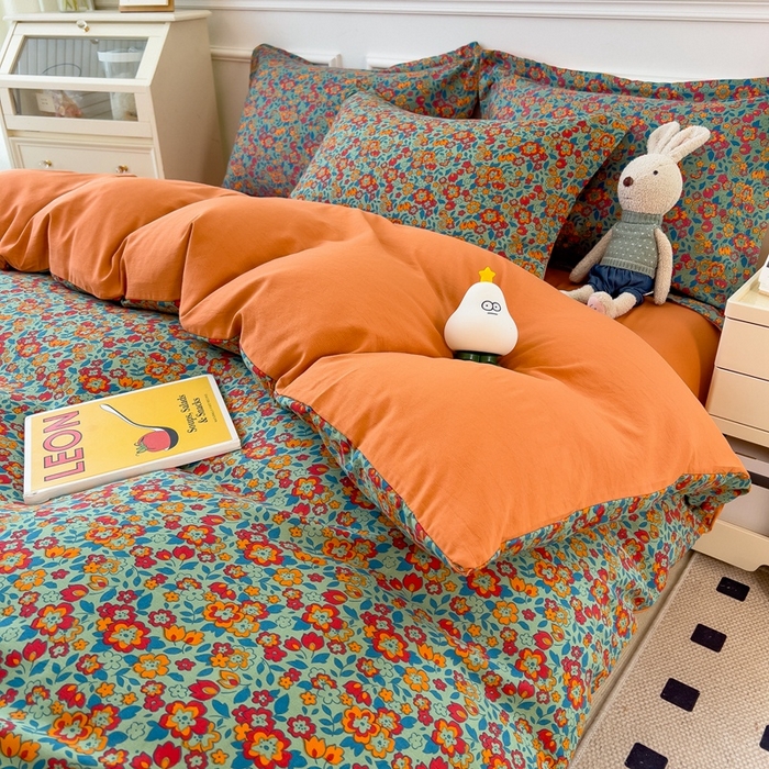 91家纺网 家纺一手货源 找家纺 宝士康家纺 2024新款水洗棉麻双层纱四件套系列  艾维