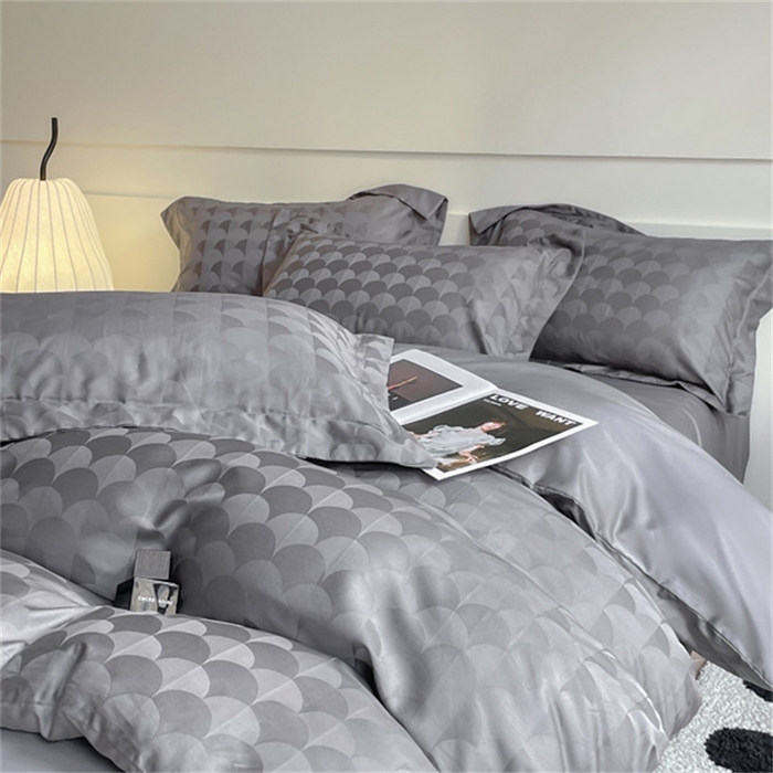 91家纺网 家纺一手货源 找家纺 涵宸 2024新款全棉大提花系列四件套 迷幻格调-灰