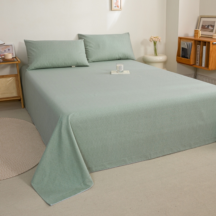 91家纺网 家纺一手货源 找家纺 九沐良品 新款全棉无印老粗布单品床单+三件套 墨子（绿）