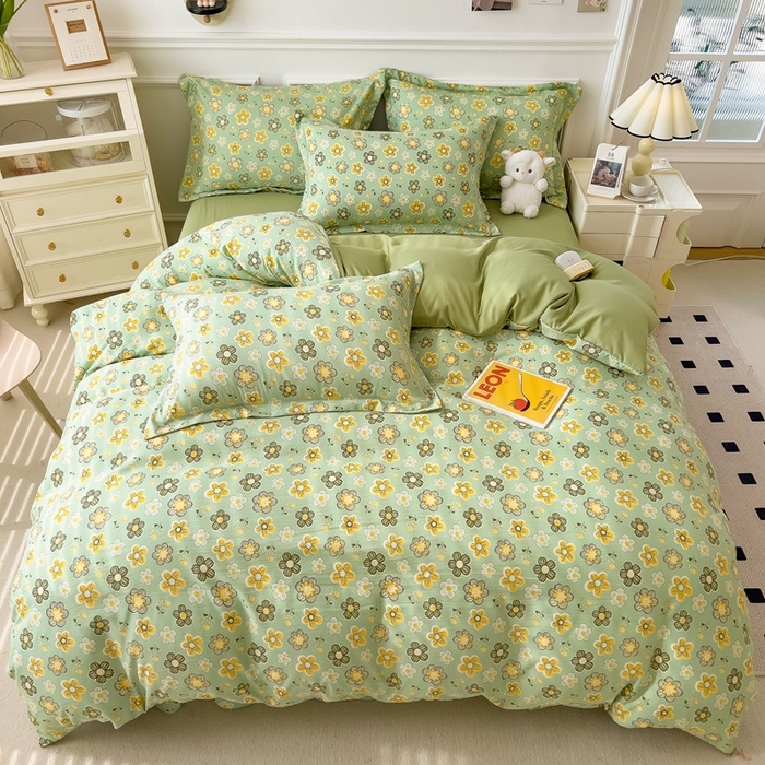 91家纺网 家纺一手货源 找家纺 宝士康家纺 2024新款水洗棉麻双层纱四件套系列  花开半夏