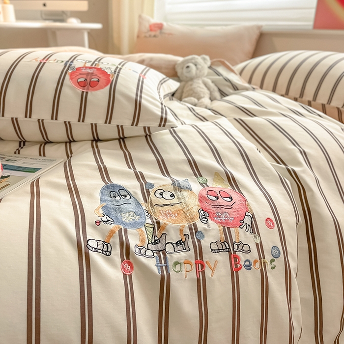 91家纺网 家纺一手货源 找家纺 2024蜜柚新品直播电商全棉13372ins博主风刺绣四件套 奇趣小怪兽