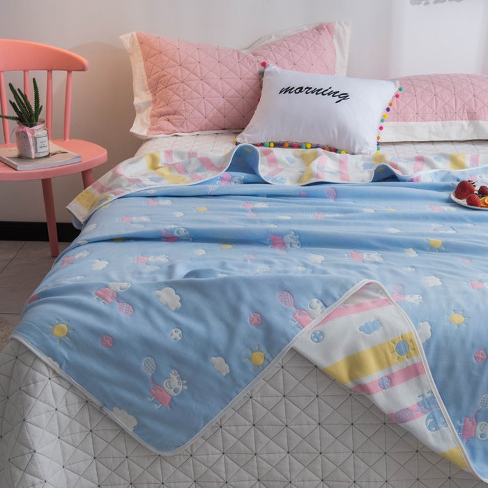 91家纺网 家纺一手货源 找家纺 朴尔2024经典六层纱布全棉毛巾被系列-朴尔经典款常年备货 小猪琪琪-兰