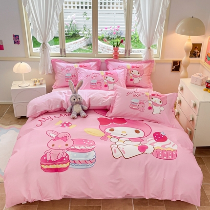 91家纺网 家纺一手货源 找家纺 孩子王（原鼎盛） 2025新款三丽鸥系列全棉活性大版印花卡通学生四件套 蛋糕美乐蒂