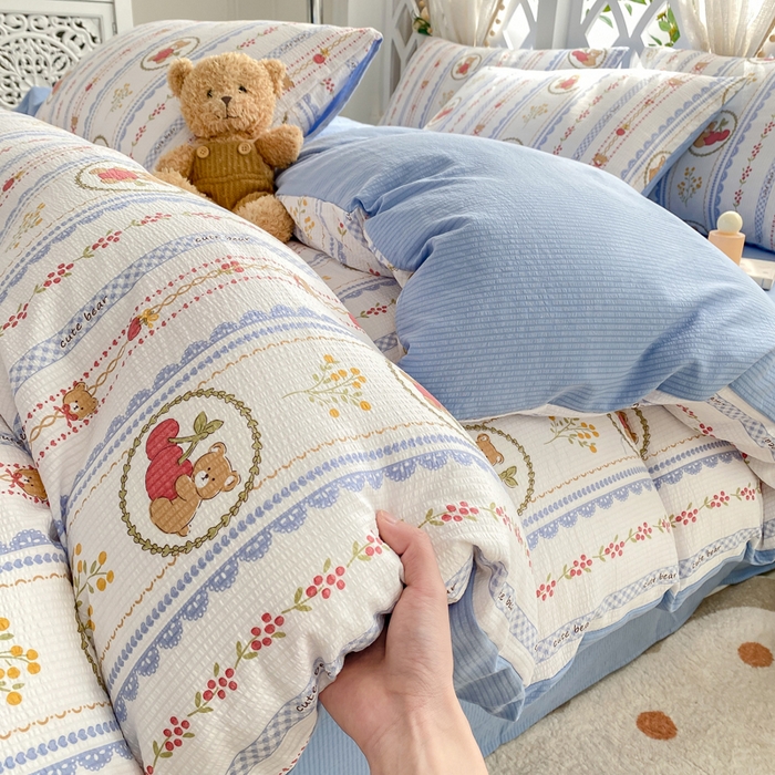 91家纺网 家纺一手货源 找家纺 牛牛家纺 牛牛  2024新款泡泡棉小清新四件套(1) 樱桃小熊