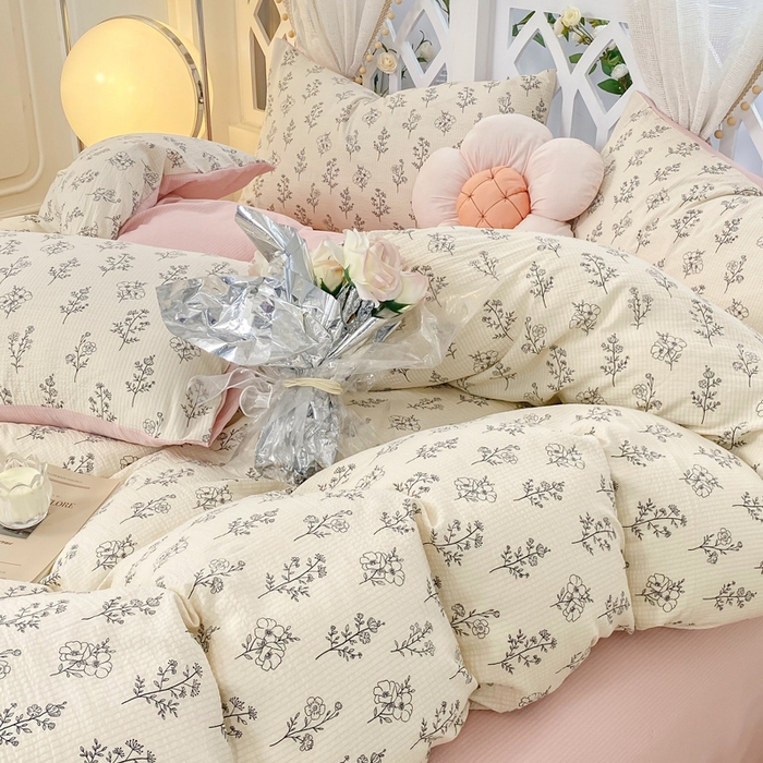 91家纺网 家纺一手货源 找家纺 牛牛家纺 牛牛  2024新款泡泡棉小清新四件套(1) 叶苏