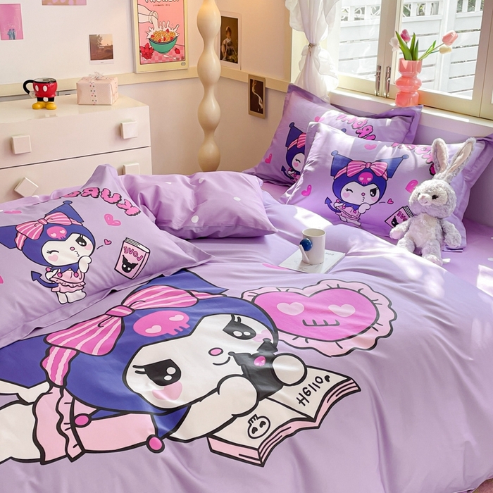 91家纺网 家纺一手货源 找家纺 孩子王（原鼎盛） 2025新款三丽鸥系列全棉活性大版印花卡通学生四件套 睡梦库洛米