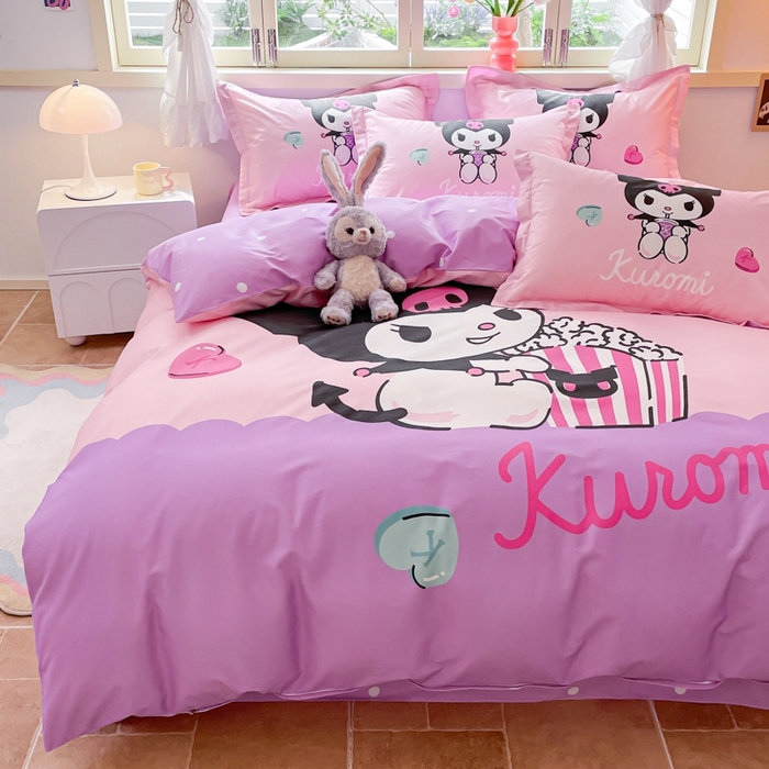 91家纺网 家纺一手货源 找家纺 孩子王（原鼎盛） 2025新款三丽鸥系列全棉活性大版印花卡通学生四件套 爆米花库洛米