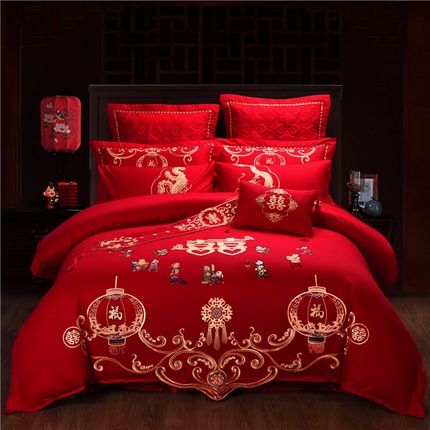 91家纺网 家纺一手货源 找家纺 （总）慕她家纺 2025新款慕她婚庆四件套全棉纯棉结婚刺绣花多件套六八十床品 大花全棉婚庆系列