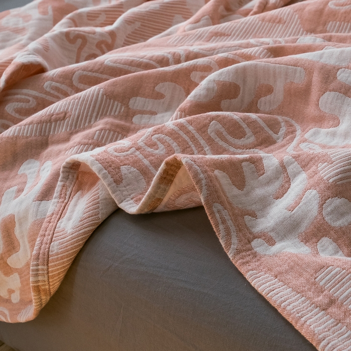 91家纺网 家纺一手货源 找家纺 朴尔家纺-毛巾被 2024新款三层水洗棉全棉纱布毛巾被 仙人掌-粉