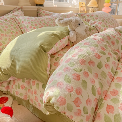 91家纺网 家纺一手货源 找家纺 （总）壹号库家纺 2024新款A类提花有氧泡泡绵四件套现货