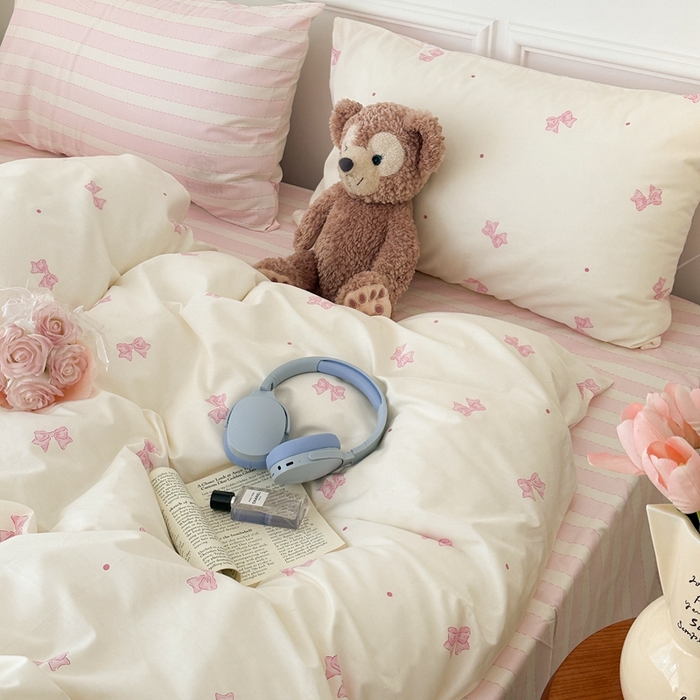 91家纺网 家纺一手货源 找家纺 昔可家纺 2024心动蝴蝶结系列四件套 点点粉蝴蝶结