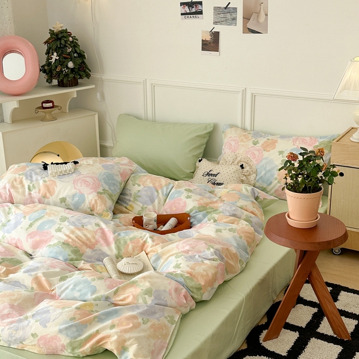 91家纺网 家纺一手货源 找家纺 昔可家纺 2024新款韩式混搭系列四件套 中古油画