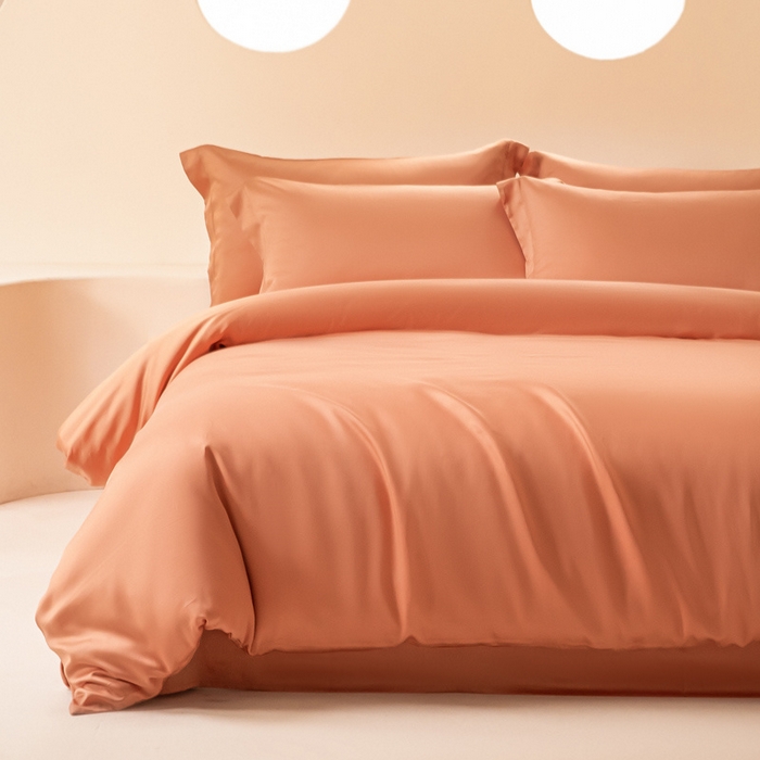 91家纺网 家纺一手货源 找家纺 涵宸 2024新款兰精天丝棉纯色四件套 四件套-焦糖