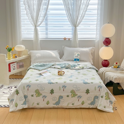 91家纺网 家纺一手货源 找家纺 梦尚舒 2025新款水洗邹邹纱印花夏被 元气恐龙