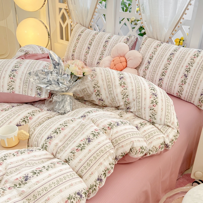 91家纺网 家纺一手货源 找家纺 牛牛家纺 牛牛  2024新款泡泡棉小清新四件套(1) 梨落