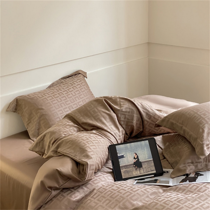 91家纺网 家纺一手货源 找家纺 涵宸 2024新款全棉大提花系列四件套 克里尼-咖