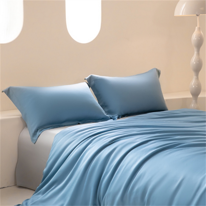 91家纺网 家纺一手货源 找家纺 涵宸 2024新款兰精天丝棉纯色四件套 四件套-星耀兰+时尚灰