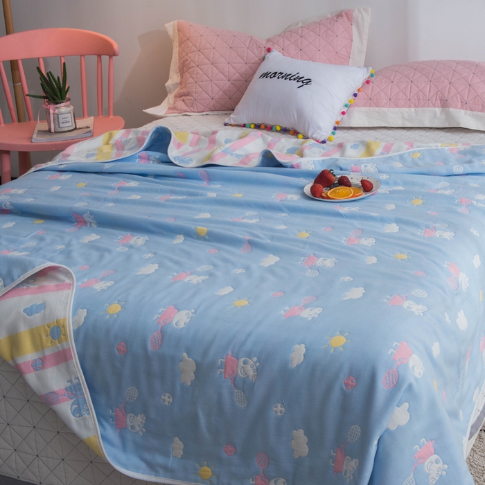 91家纺网 家纺一手货源 找家纺 朴尔 2024全尺寸经典六层纱布全棉毛巾被系列-朴尔经典款常年备货 小猪琪琪-兰