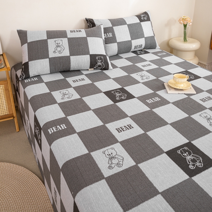 91家纺网 家纺一手货源 找家纺 九沐良品 新款全棉无印老粗布单品床单+三件套 巴比熊（灰）