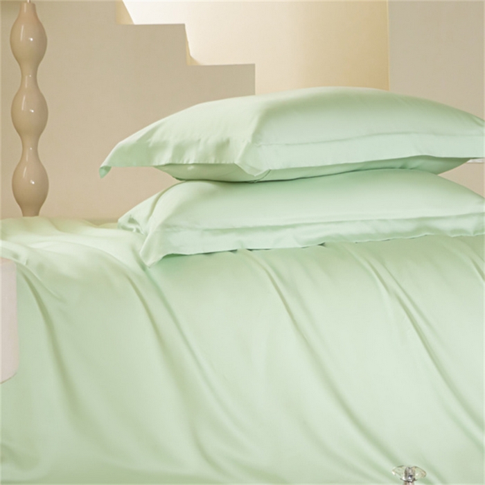 91家纺网 家纺一手货源 找家纺 涵宸 2024新款兰精天丝棉纯色四件套 四件套-柠檬绿+象牙白