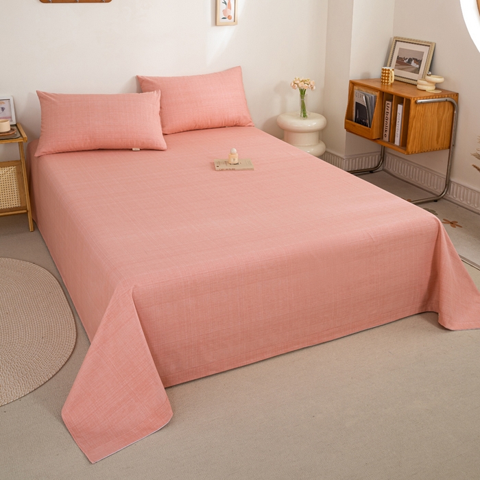 91家纺网 家纺一手货源 找家纺 九沐良品 新款全棉无印老粗布单品床单+三件套 樱花（粉）