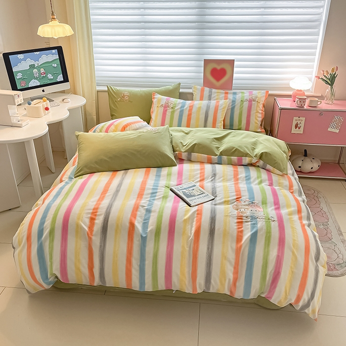 91家纺网 家纺一手货源 找家纺 2024蜜柚新品直播电商全棉13372ins博主风刺绣四件套 甜蜜蘑菇