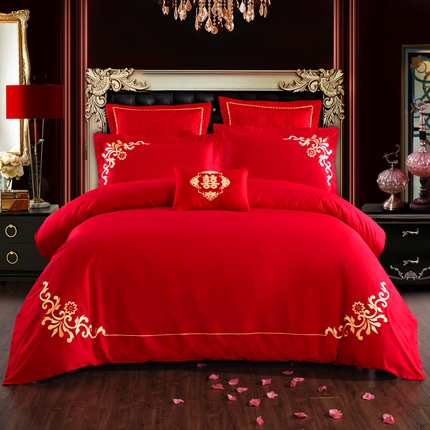 慕她家纺 2025新款慕她婚庆四件套全棉纯棉结婚多件套六八十刺绣床品 简约款全棉婚庆系列 永恒之恋